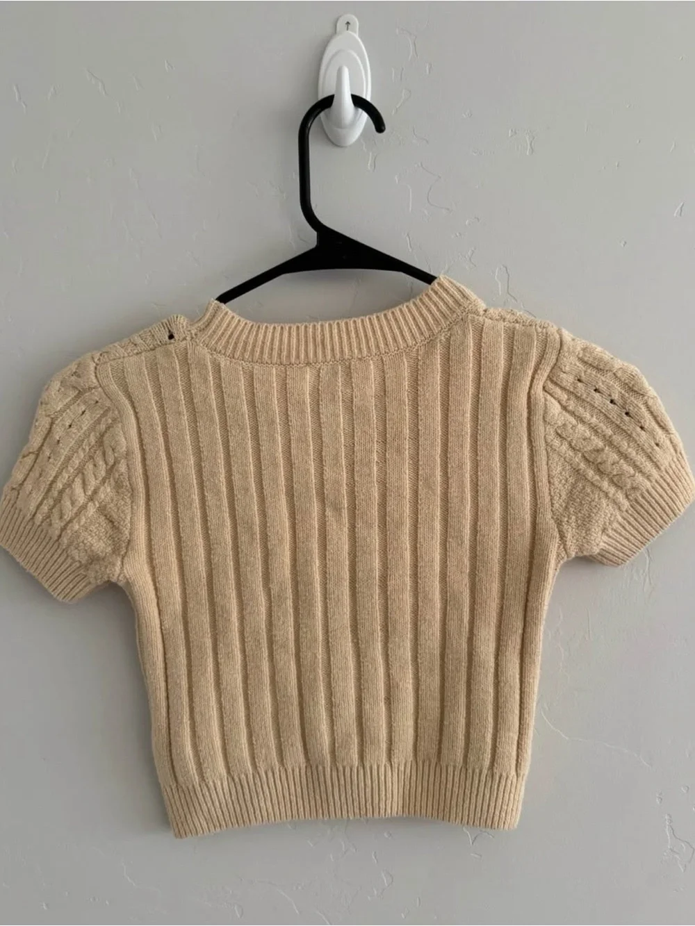 Free People Cream Cable Knit Short Sleeve Sweater - Women
